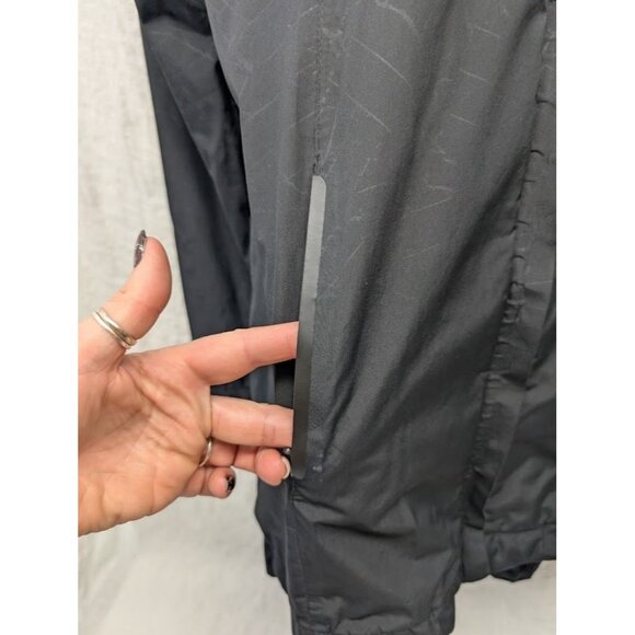 Modetta womens size Medium black geometric rain jacket wind breaker, hood zip T8 - Picture 4 of 14